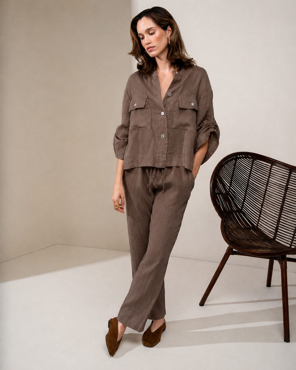 CALÇA JOGGER MADRE REINA LINHO MADEIRA