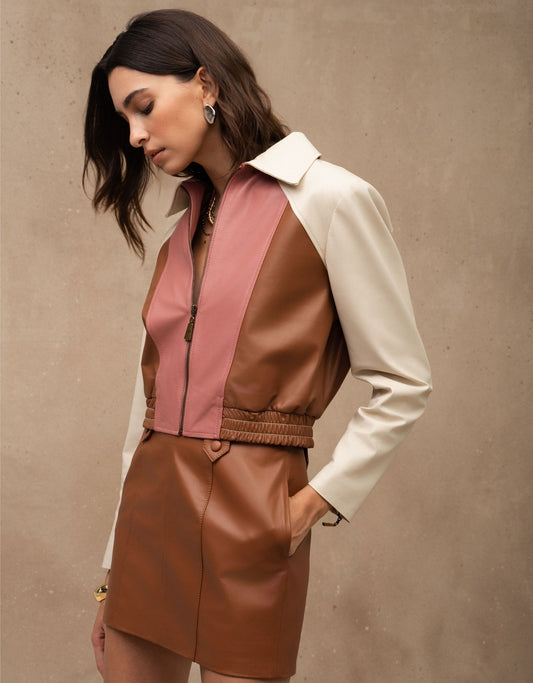 JAQUETA GAIA MADRE REINA COURO ROSA ROMÃ