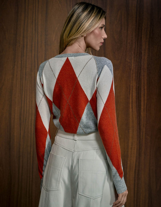 BLUSA XADREZ MADRE REINA CASHMERE ESTANHO/AMBAR