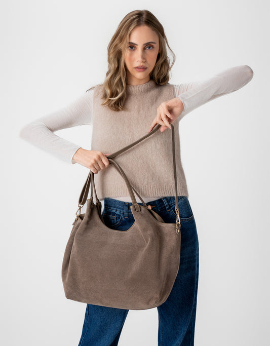 BOLSA TOTE MADRE REINA COURO TAUPE