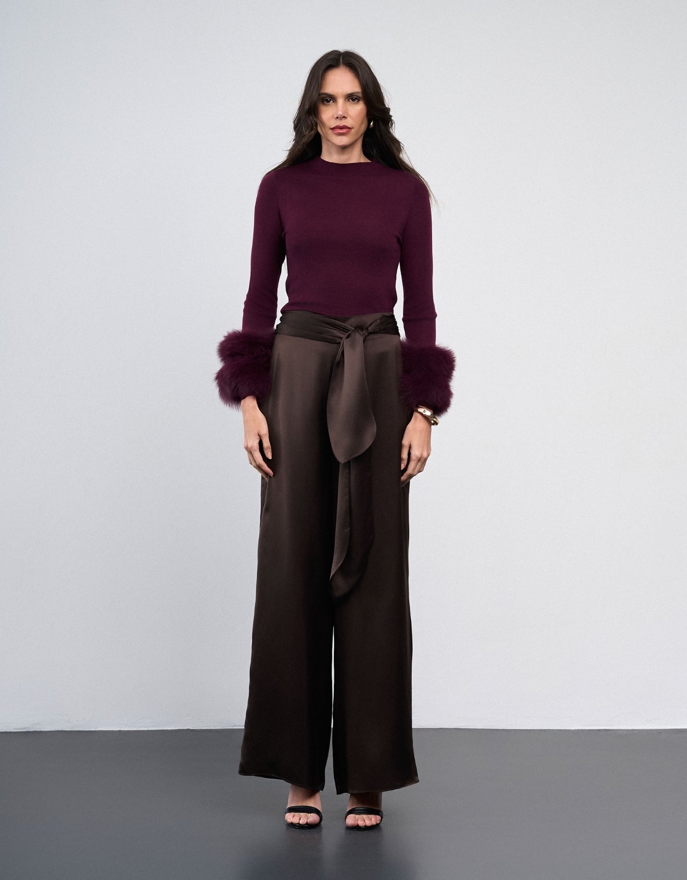 CALÇA AMANDA MADRE REINA SEDA DARK BROWN