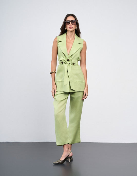 CALÇA ANNA MADRE REINA LINHO VERDE SHADOW