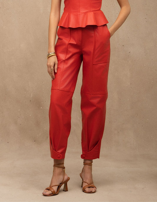 CALÇA EMILY MADRE REINA COURO VERMELHO TOMATE