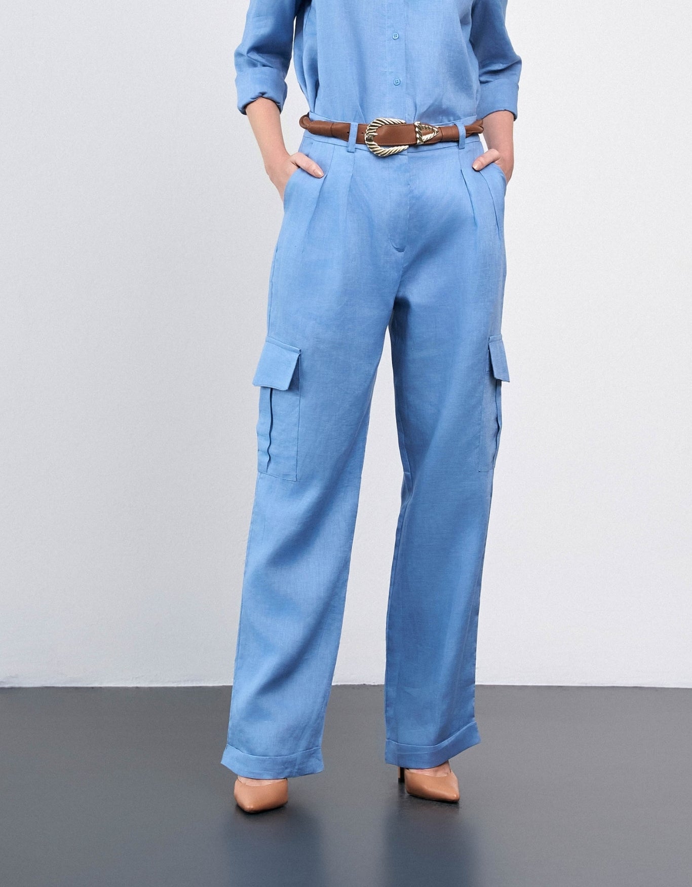 CALÇA LINEN BOLSOS MADRE REINA LINHO BLUE DAY