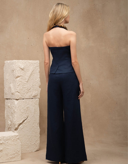 CALÇA MARIAH MADRE REINA LINHO AZUL MARINE