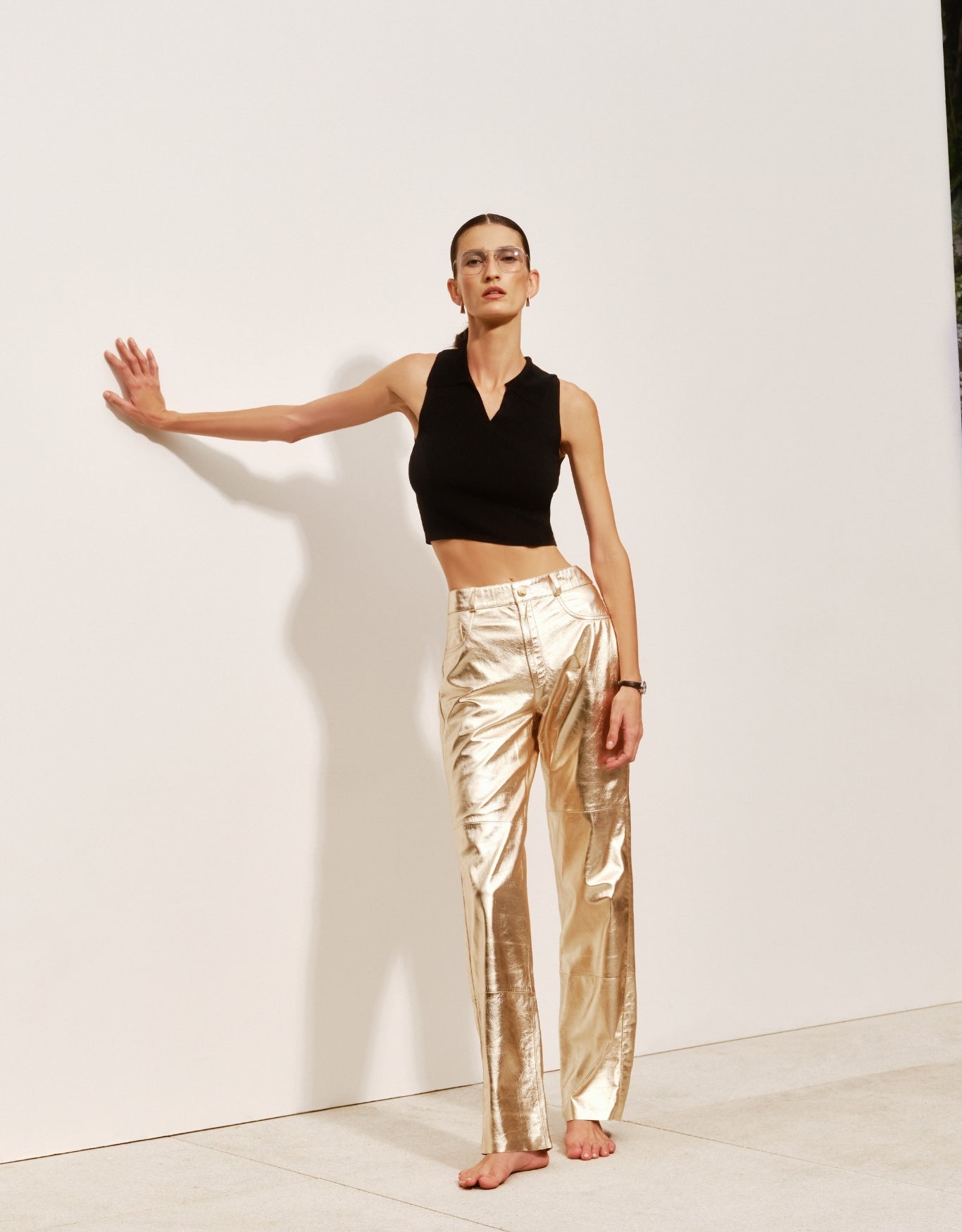 CALÇA VERONICA MADRE REINA COURO LIGHT GOLD