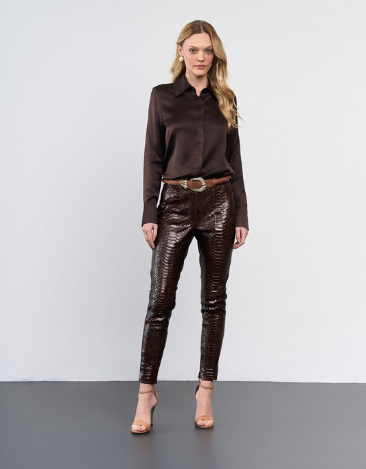 CAMISA AMANDA MADRE REINA SEDA DARK BROWN