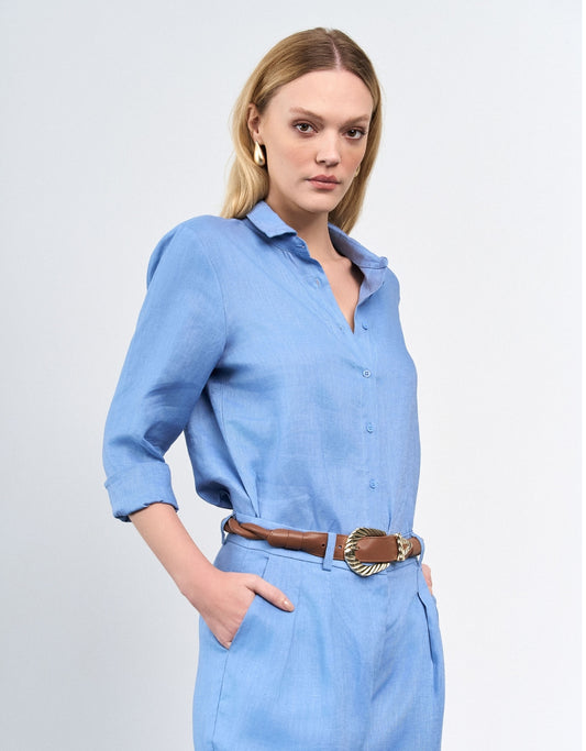 CAMISA ANNA MADRE REINA LINHO BLUE DAY