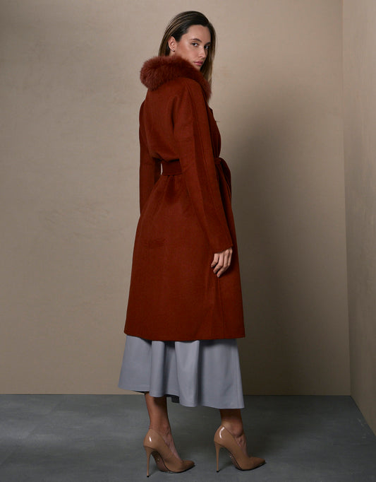 CASACO CLÁSSICO MADRE REINA LÃ COM PELE CANELA