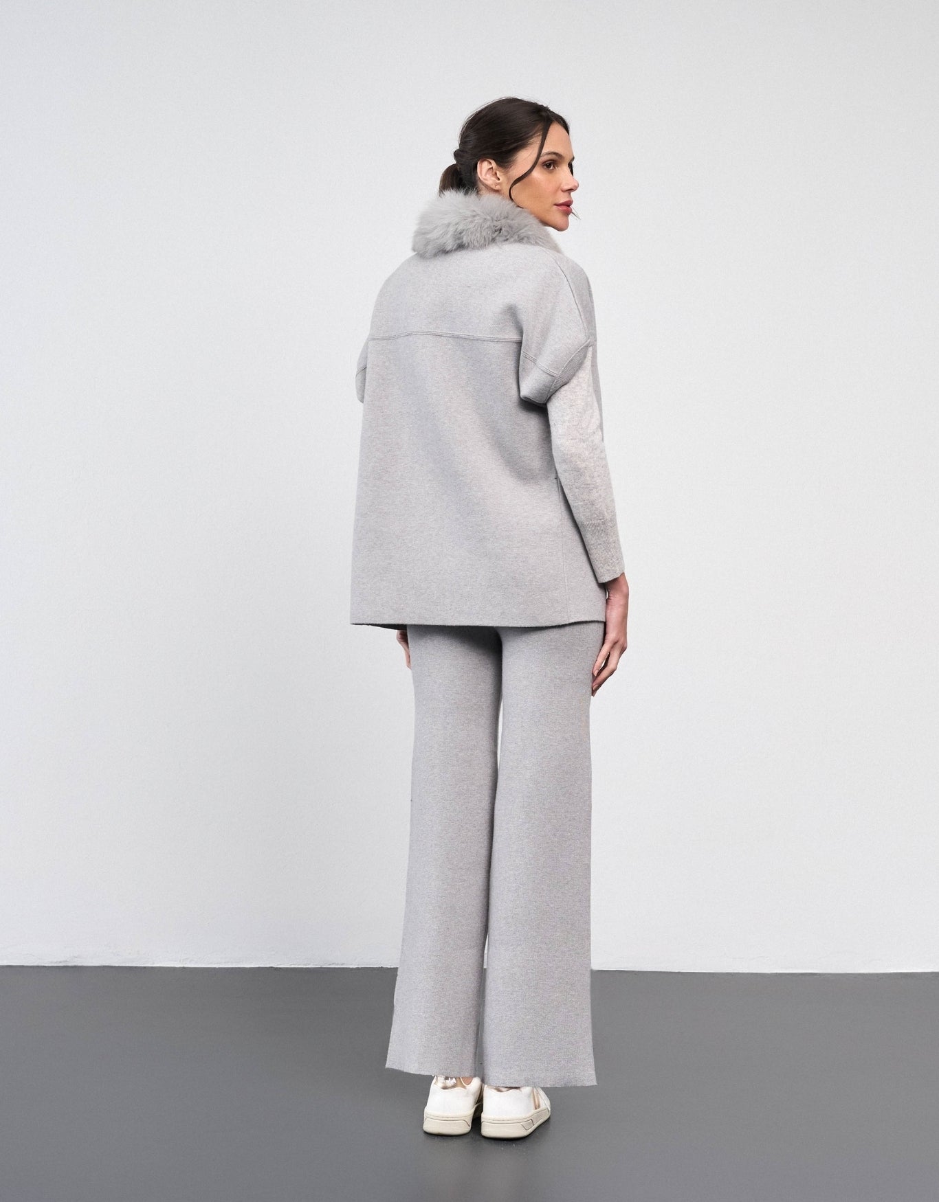 CASACO FOX LONGO MADRE REINA TRICOT CALM GRAY