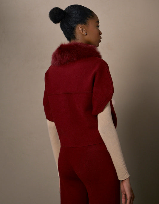 CASACO FOX MADRE REINA TRICOT COM PELE CANELA