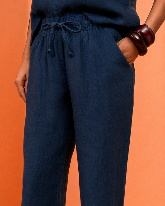 CALÇA JOGGER MADRE REINA LINHO AZUL MARINE
