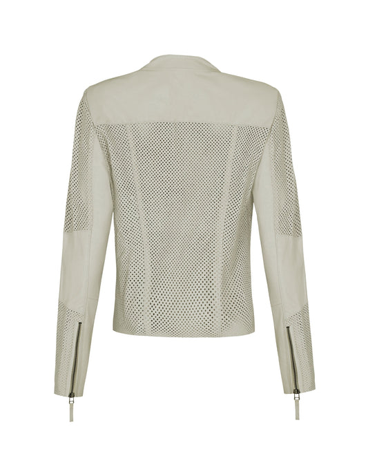 JAQUETA PERFECTO EM COURO PERFURADO OFF WHITE