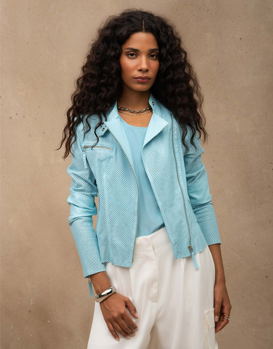 JAQUETA SUMMER MADRE REINA COURO AZUL TURQUESA