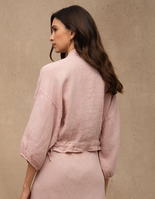 JAQUETA ZÍPER MADRE REINA LINHO ROSA PÓ