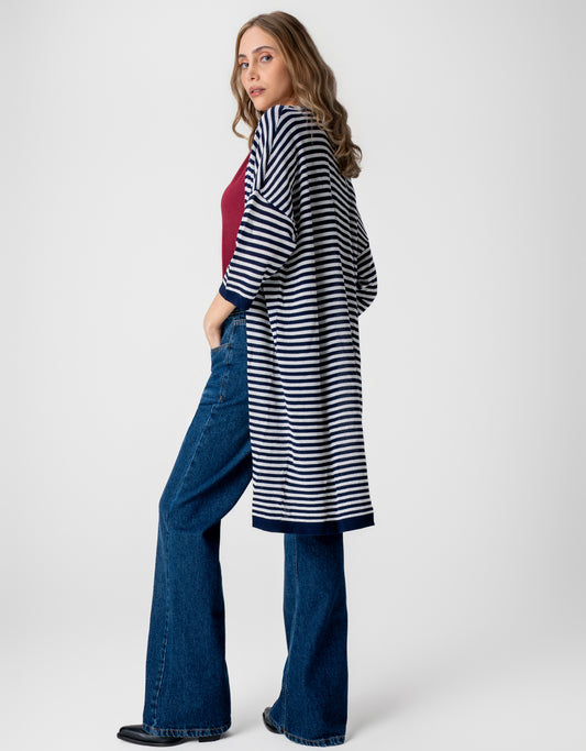 MAX CARDIGAN STRIPES MADRE REINA TRICOT AZUL/BRANCO