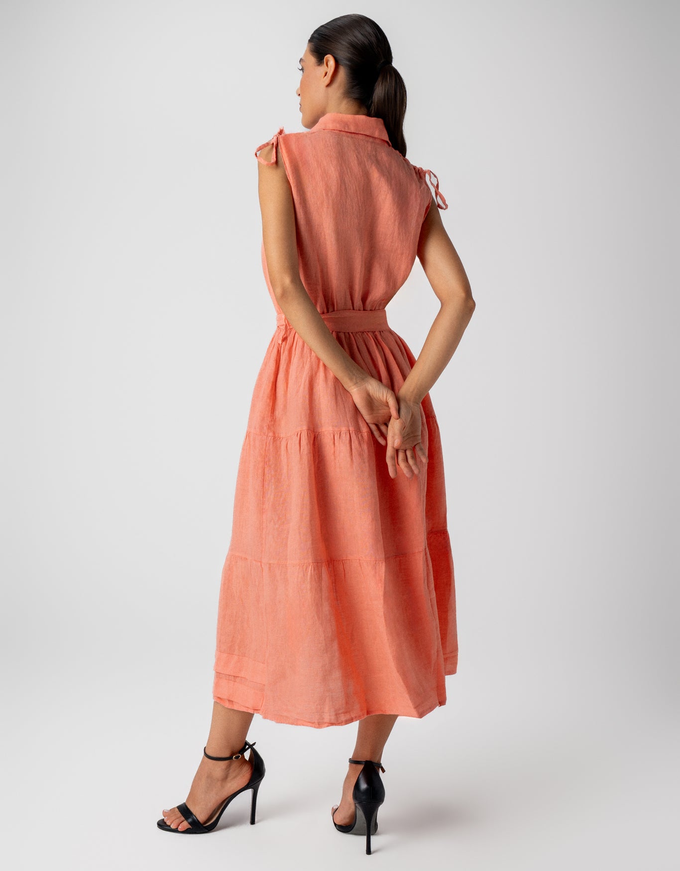 VESTIDO CHEMISE BEL MADRE REINA LINHO LARANJA PITANGA