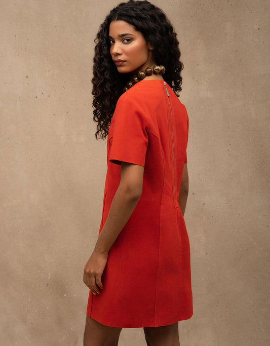 VESTIDO MELISSA MADRE REINA COURO VERMELHO CHAMOIS