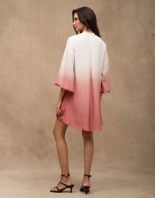 VESTIDO OMBRE MADRE REINA SEDA ROSA ROMÃ