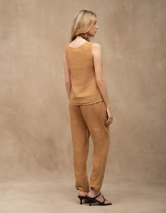 CALÇA EDUARDA MADRE REINA LINHO CAQUI