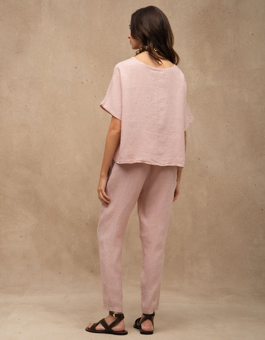 CALÇA EDUARDA MADRE REINA LINHO ROSA PÓ