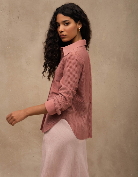 CAMISA BRUNA MADRE REINA CHAMOIS ROSA ROMÃ