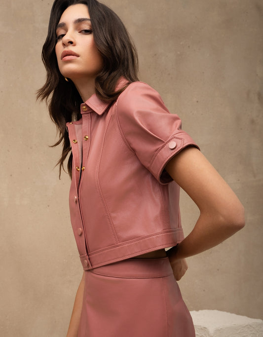 CAMISA CECÍLIA MADRE REINA COURO ROSA ROMÃ