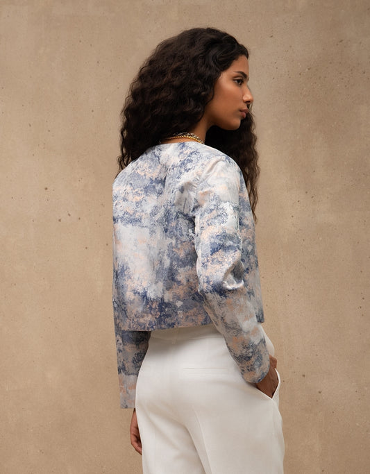 CASAQUETO BROCADO MADRE REINA ALFAIATARIA AZUL ÁGATA