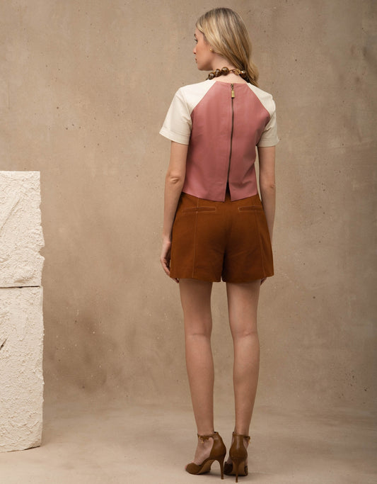 SHORT VITÓRIA MADRE REINA CHAMOIS CARAMELO