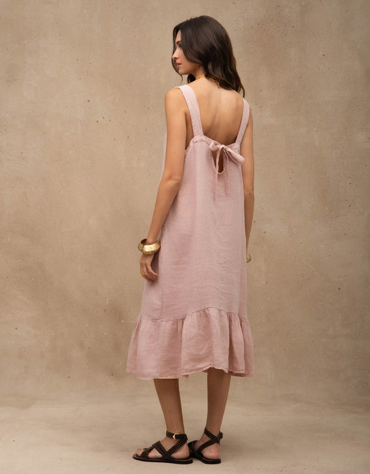 VESTIDO BIA MADRE REINA LINHO ROSA PÓ