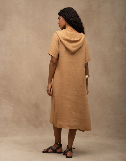 VESTIDO CAMILA MADRE REINA LINHO CAQUI