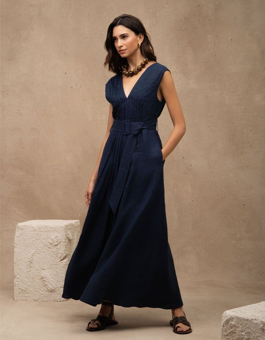 VESTIDO RITA MADRE REINA LINHO AZUL MARINE