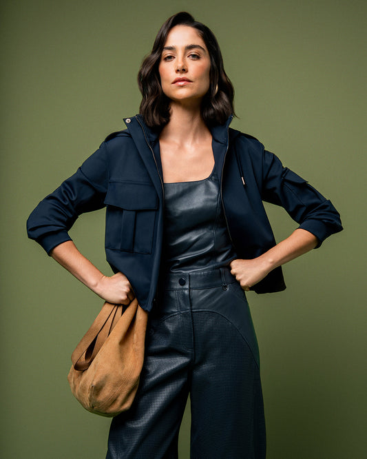 JAQUETA ALANIS MADRE REINA MALHA BLOCK AZUL MARINE