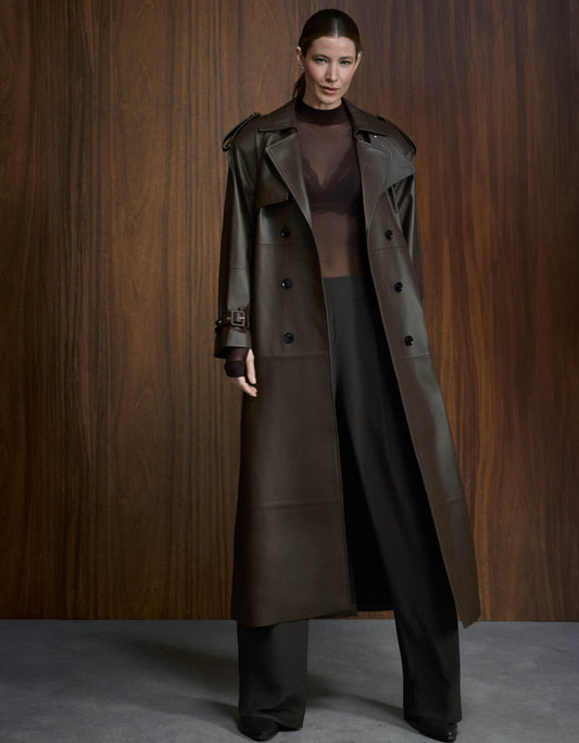 TRENCH COAT BIANCCA MADRE REINA COURO MADEIRA