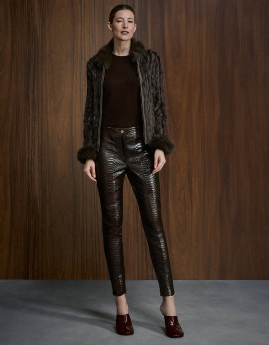 CALÇA PYTHON COM MALHA MADRE REINA COURO MADEIRA