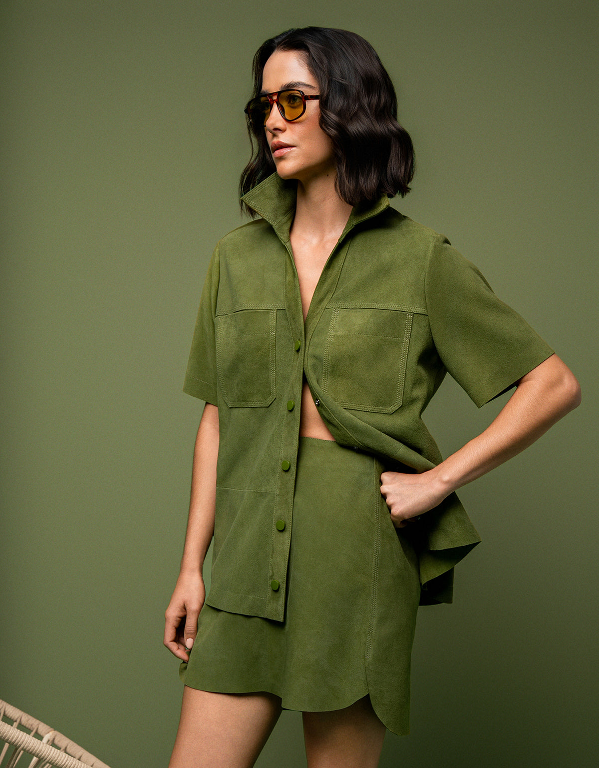 SAIA NINA MADRE REINA COURO CHAMOIS VERDE OLIVA
