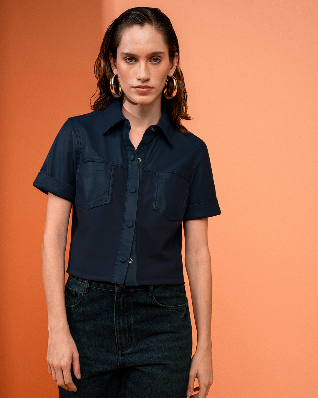 CAMISA BONNIE MADRE REINA MALHA BLOCK AZUL MARINE