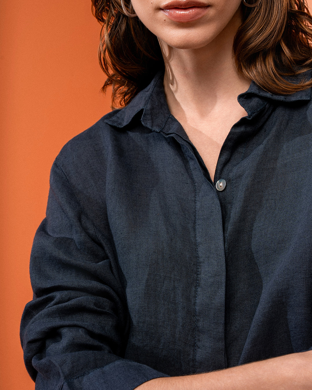 CAMISA CLASSIC MADRE REINA LINHO AZUL MARINE