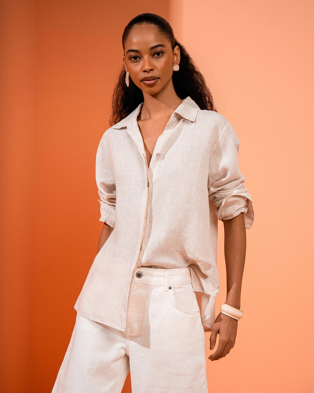 CAMISA CLASSIC MADRE REINA LINHO CREMA
