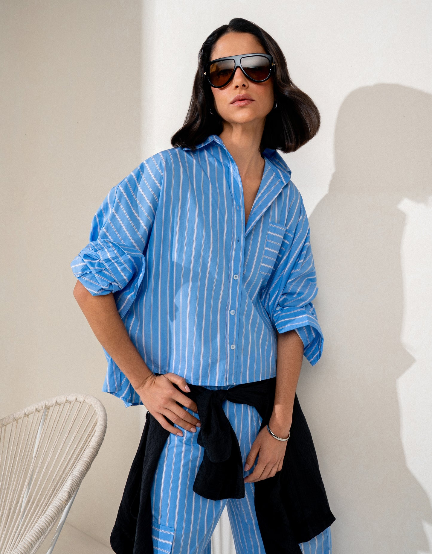 CAMISA LOLA MADRE REINA TRICOLINE LISTRAS AZUL