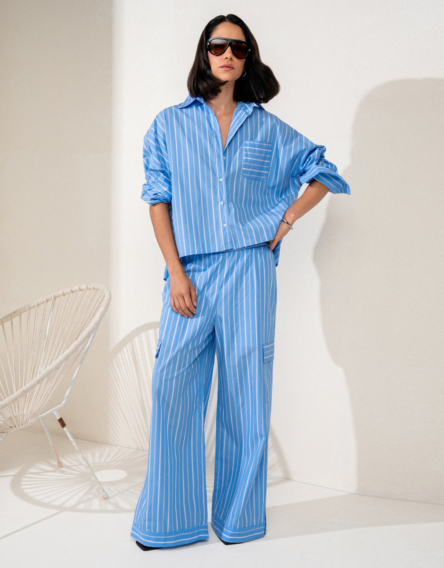 CAMISA LOLA MADRE REINA TRICOLINE LISTRAS AZUL