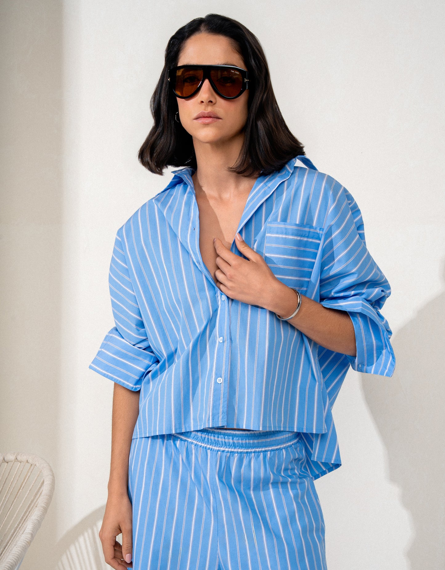 CAMISA LOLA MADRE REINA TRICOLINE LISTRAS AZUL