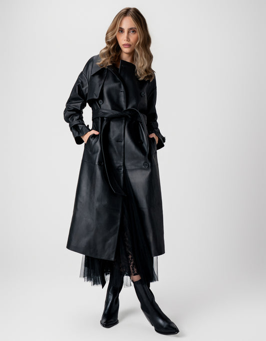TRENCH COAT ANTONELLA MADRE REINA COURO PRETO