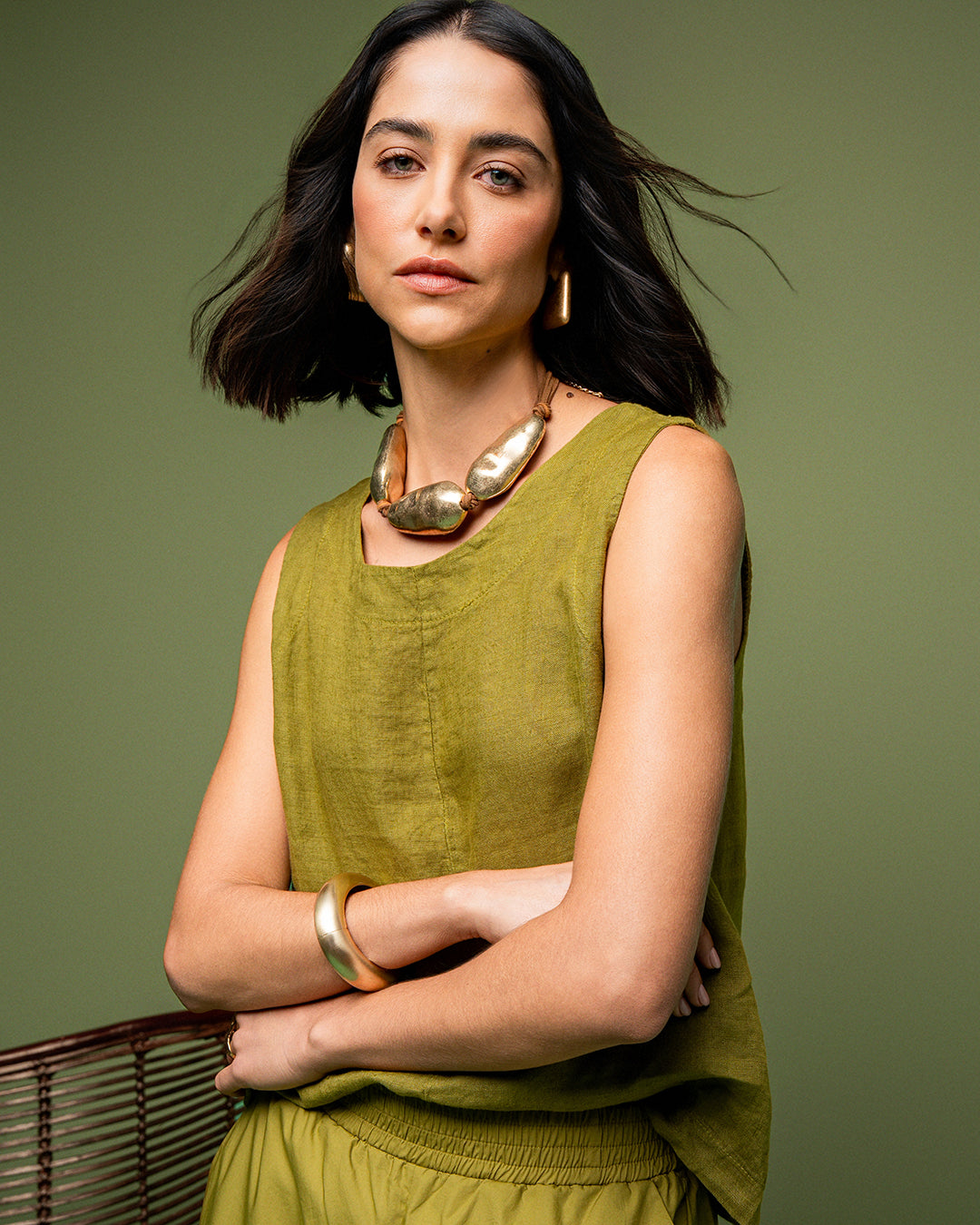 REGATA LOLA MADRE REINA LINHO VERDE OLIVA
