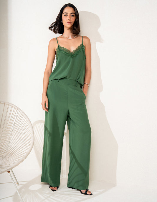 CALÇA CLÁSSICA MADRE REINA SEDA VERDE FOLHA