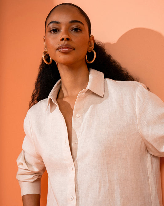 CAMISA ANNA MADRE REINA LINHO CREMA