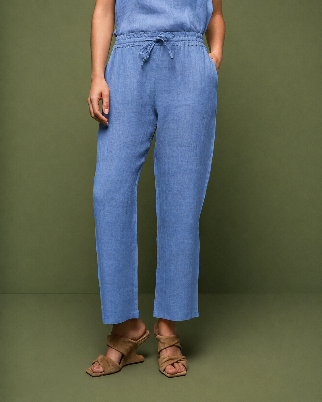 CALÇA JOGGER MADRE REINA LINHO AZUL SERENO