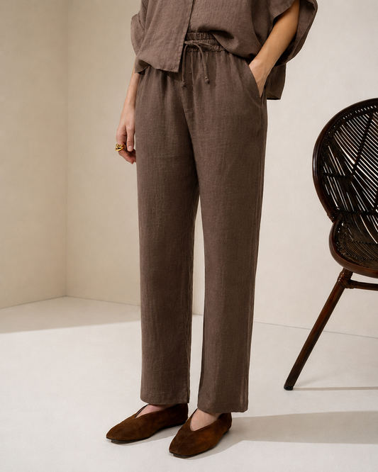 CALÇA JOGGER MADRE REINA LINHO MADEIRA