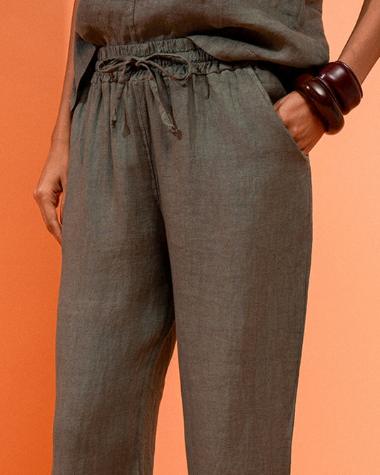 CALÇA JOGGER MADRE REINA LINHO VERDE SELVA