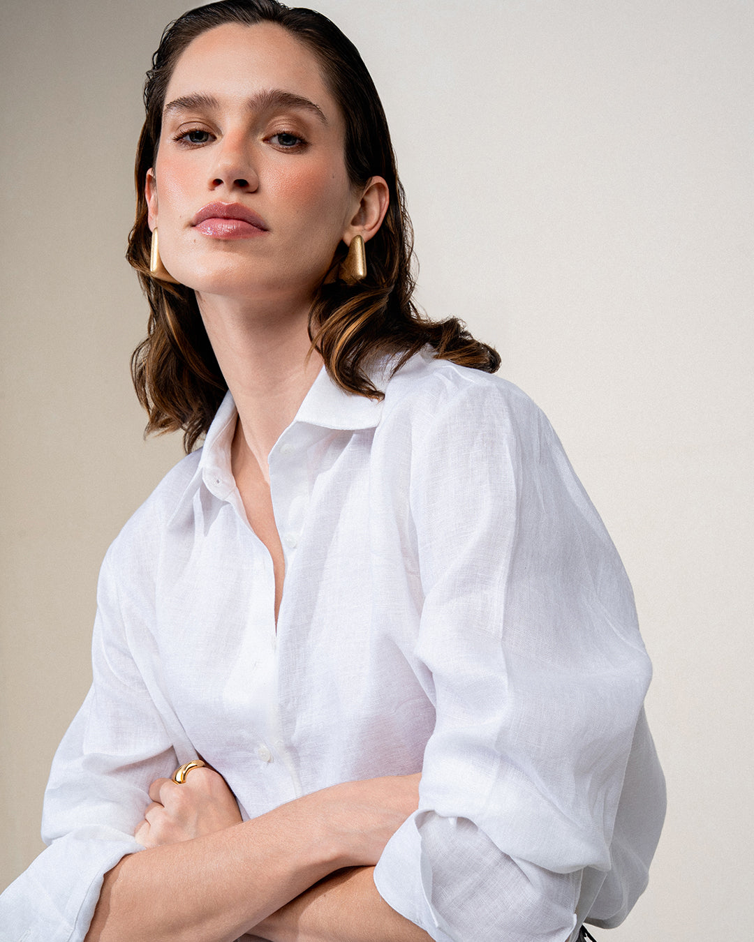 CAMISA ANNA MADRE REINA LINHO OFF WHITE